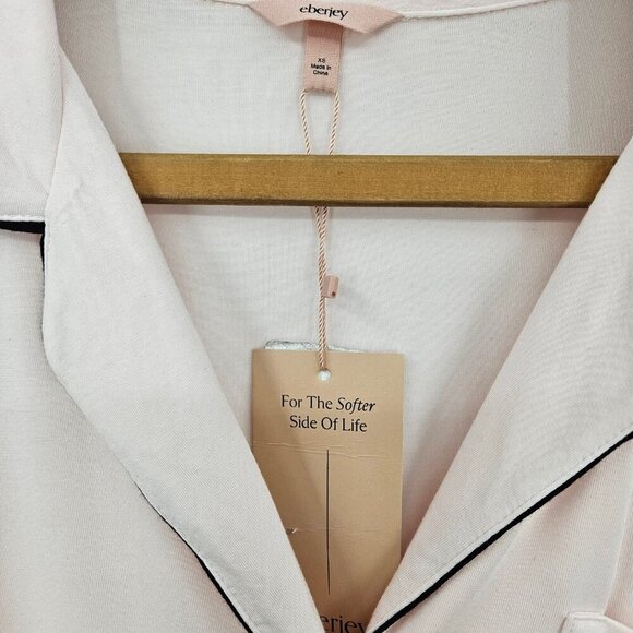 New Eberjey Long Sleeve PJ Top Only Womens XS Gisele Pink Black - Picture 3 of 7